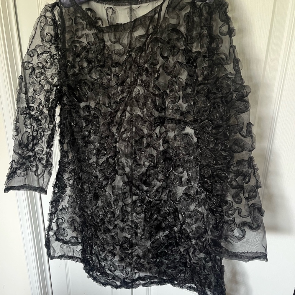 Elegant Black Floral Sheer Blouse